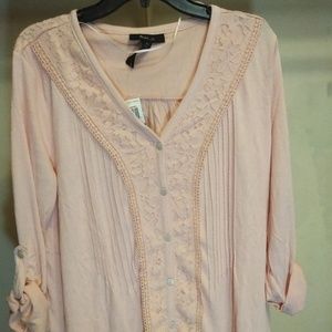 Style & CO Women's Embroidered V-Neck Top